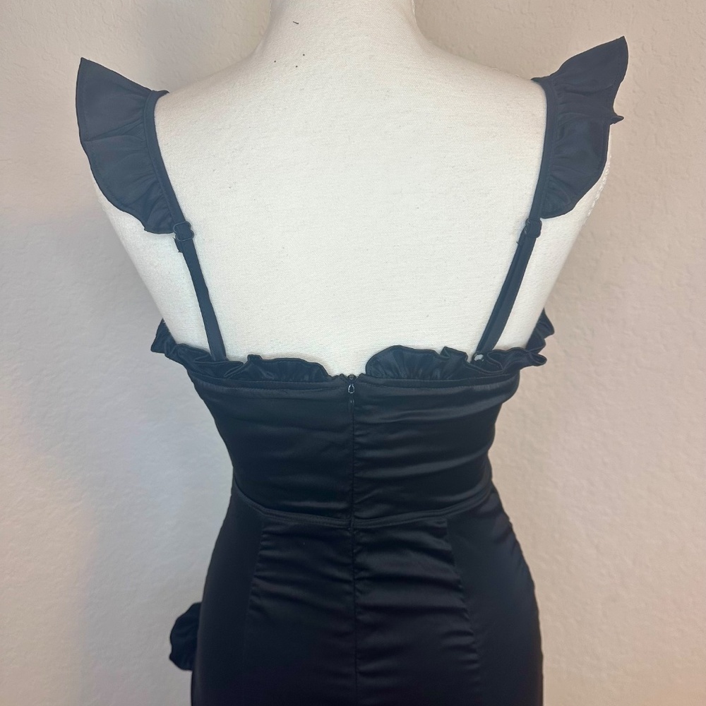 Whimsigoth/ Gothic Black Satin Maxi Dress, Size S - Picture 6 of 13